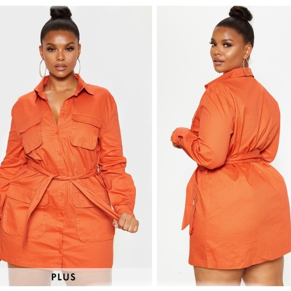 PRETTYLITTLETHING Plus Rust Utility Shirt Dress Size XXL - Picture 2 of 4